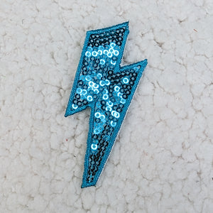 BLUE Sequin Lightning Bolt HAT/POCKET Patch