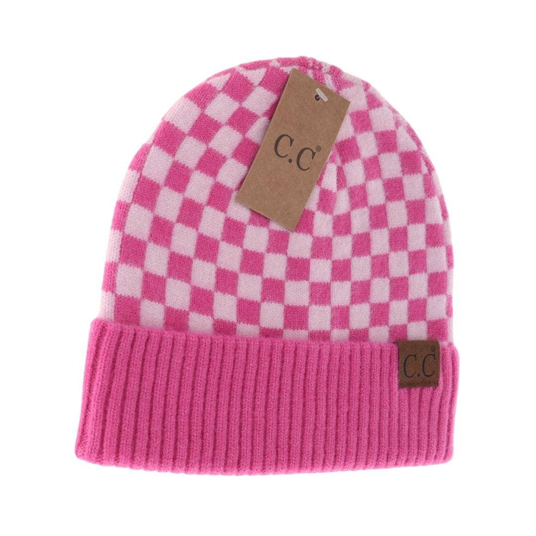 Checkered Pattern C.C Beanie HAT4003: Pink