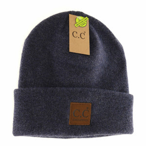 Soft Ribbed Leather Patch C.C. Beanie