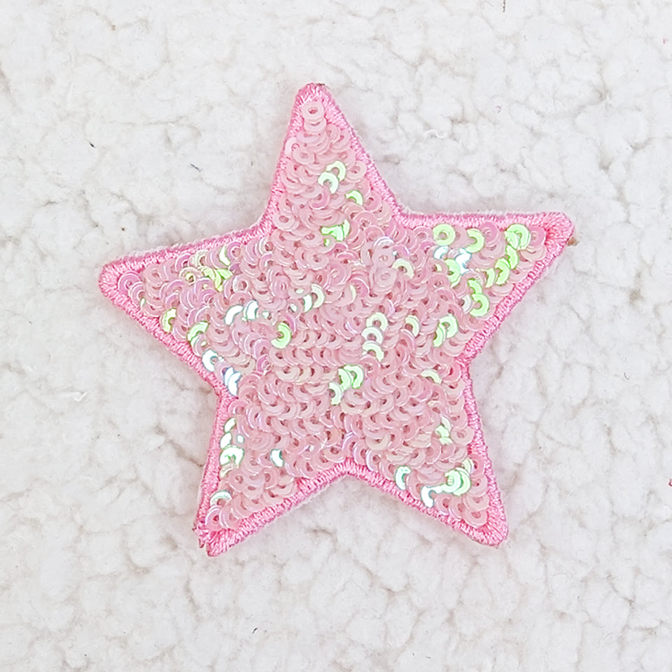 LIGHT PINK sequin STAR HAT/POCKET Patch