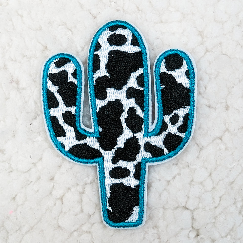 Cow Print Cactus Embroidered HAT/POCKET Patch