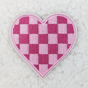 Checkered Heart Embroidered HAT/POCKET Patch