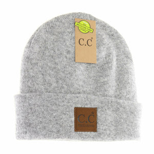 Soft Ribbed Leather Patch C.C. Beanie