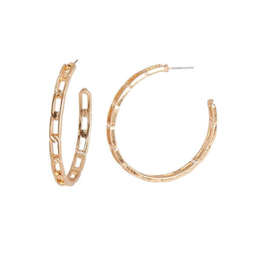 Antique Gold Chain Design Hoop Earrings