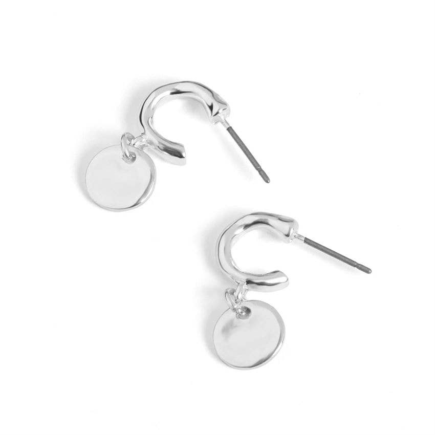 Small Hoop w/ Circle Dangle Earrings - Silver