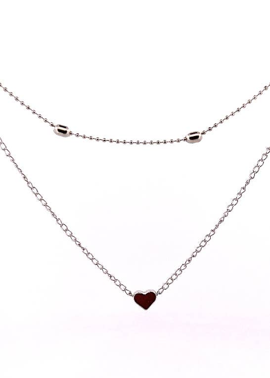Simple Alloy Heartshaped Necklace: Silver