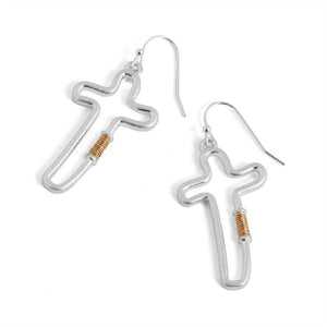Hollow Cross w/ Wire Earrings - Silver